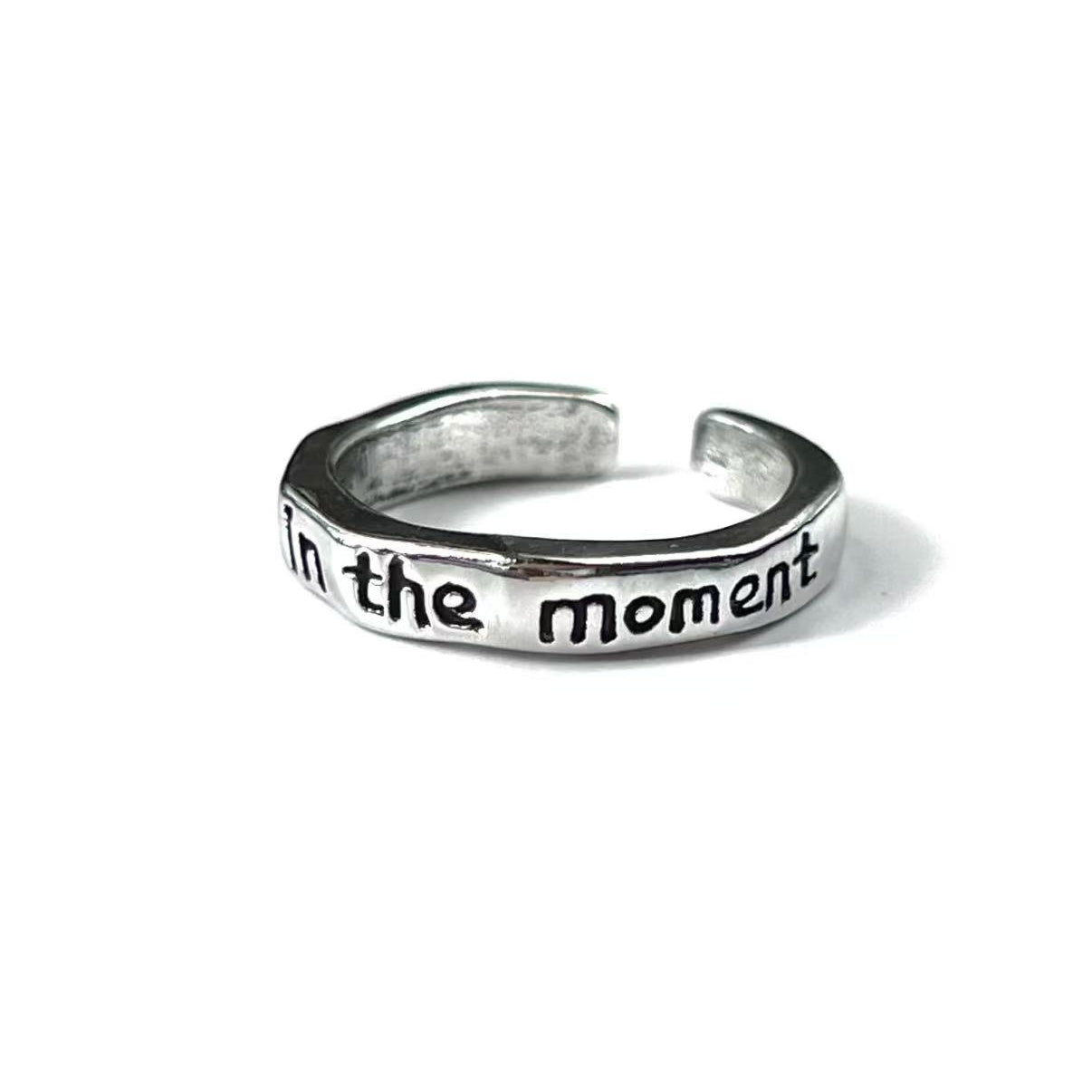 S925 Adjustable Cuff Rings "Rich in the moment & Live in the moment" Retro Statement Jewelry for Women Men
