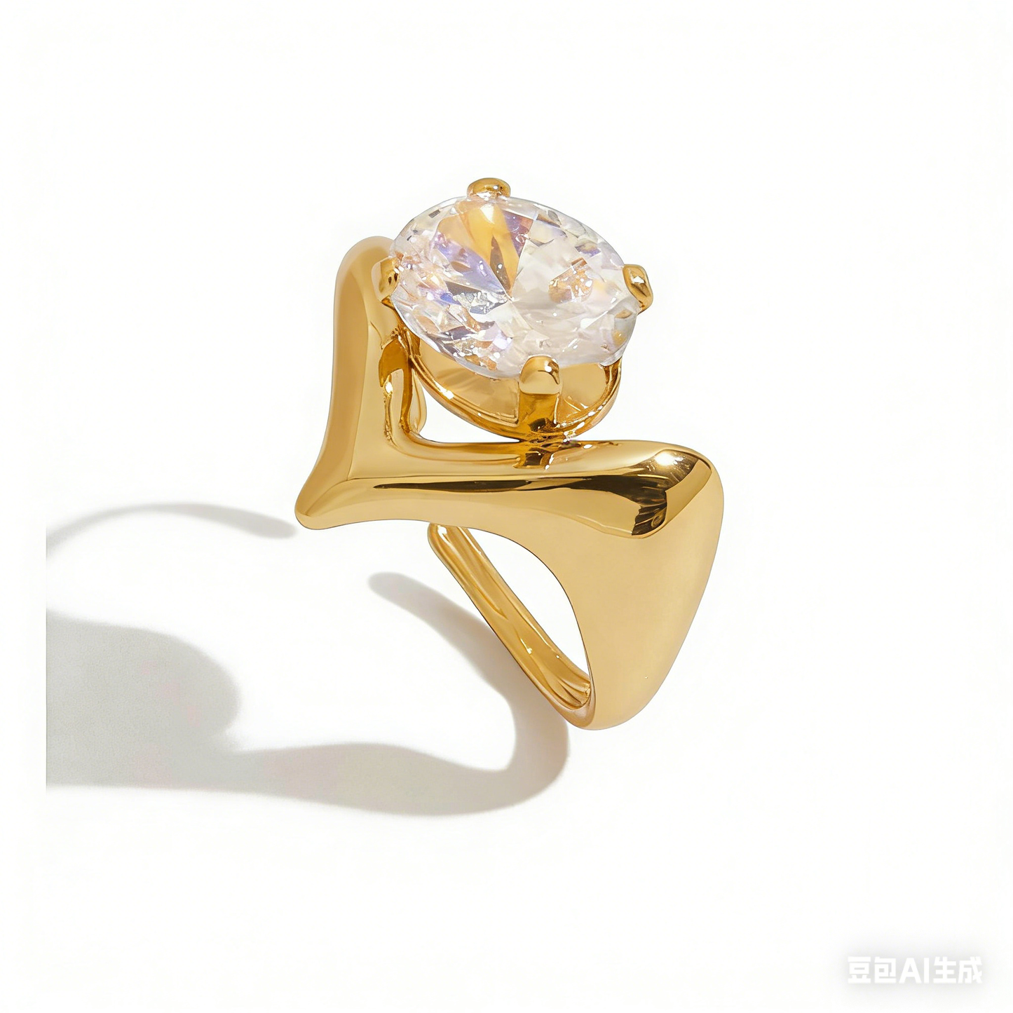 18K Gold Plated Ring Unique Stackable Jewelry Gold/Silver Tone Irregular Flower Chunky Zircon Open Rings