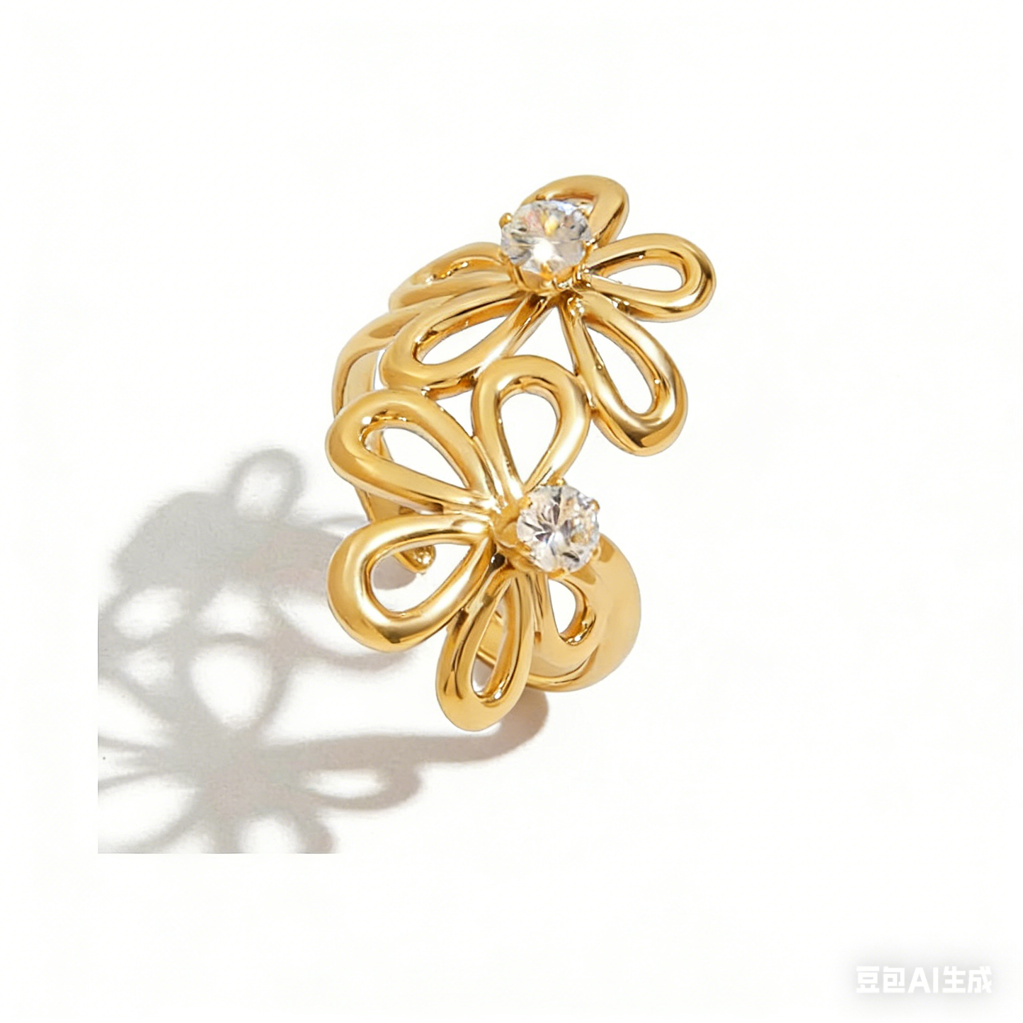 18K Gold Plated Ring Unique Stackable Jewelry Gold/Silver Tone Irregular Flower Chunky Zircon Open Rings