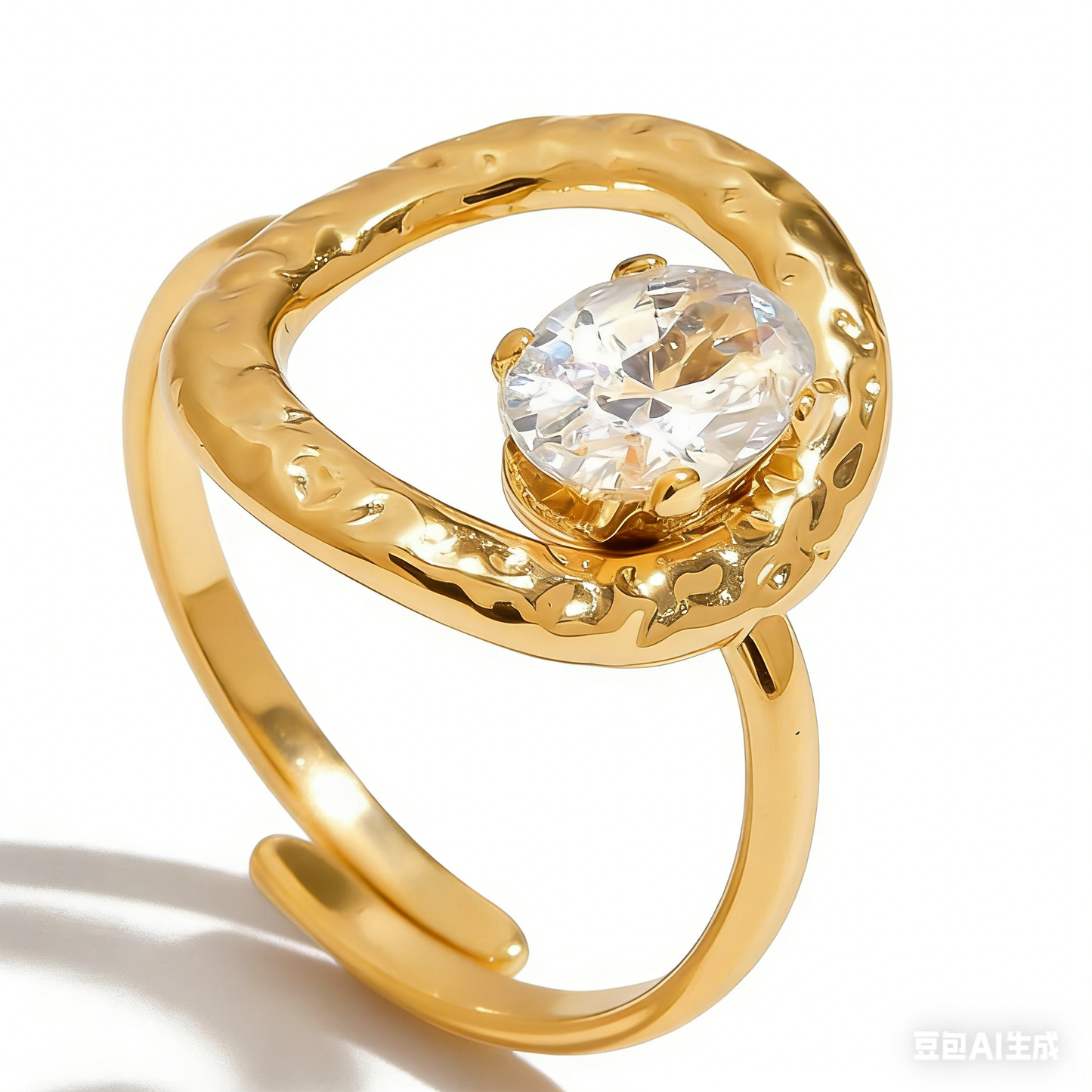 18K Gold Plated Ring Unique Stackable Jewelry Gold/Silver Tone Irregular Flower Chunky Zircon Open Rings