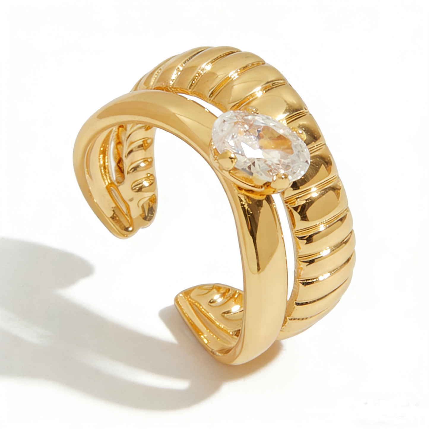 18K Gold Plated Ring Unique Stackable Jewelry Gold/Silver Tone Irregular Flower Chunky Zircon Open Rings