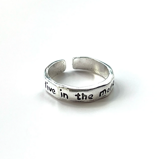 S925 Adjustable Cuff Rings "Rich in the moment & Live in the moment" Retro Statement Jewelry for Women Men