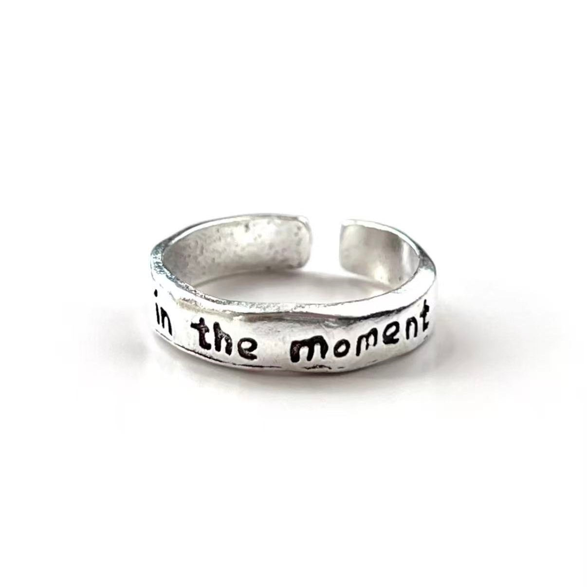 S925 Adjustable Cuff Rings "Rich in the moment & Live in the moment" Retro Statement Jewelry for Women Men