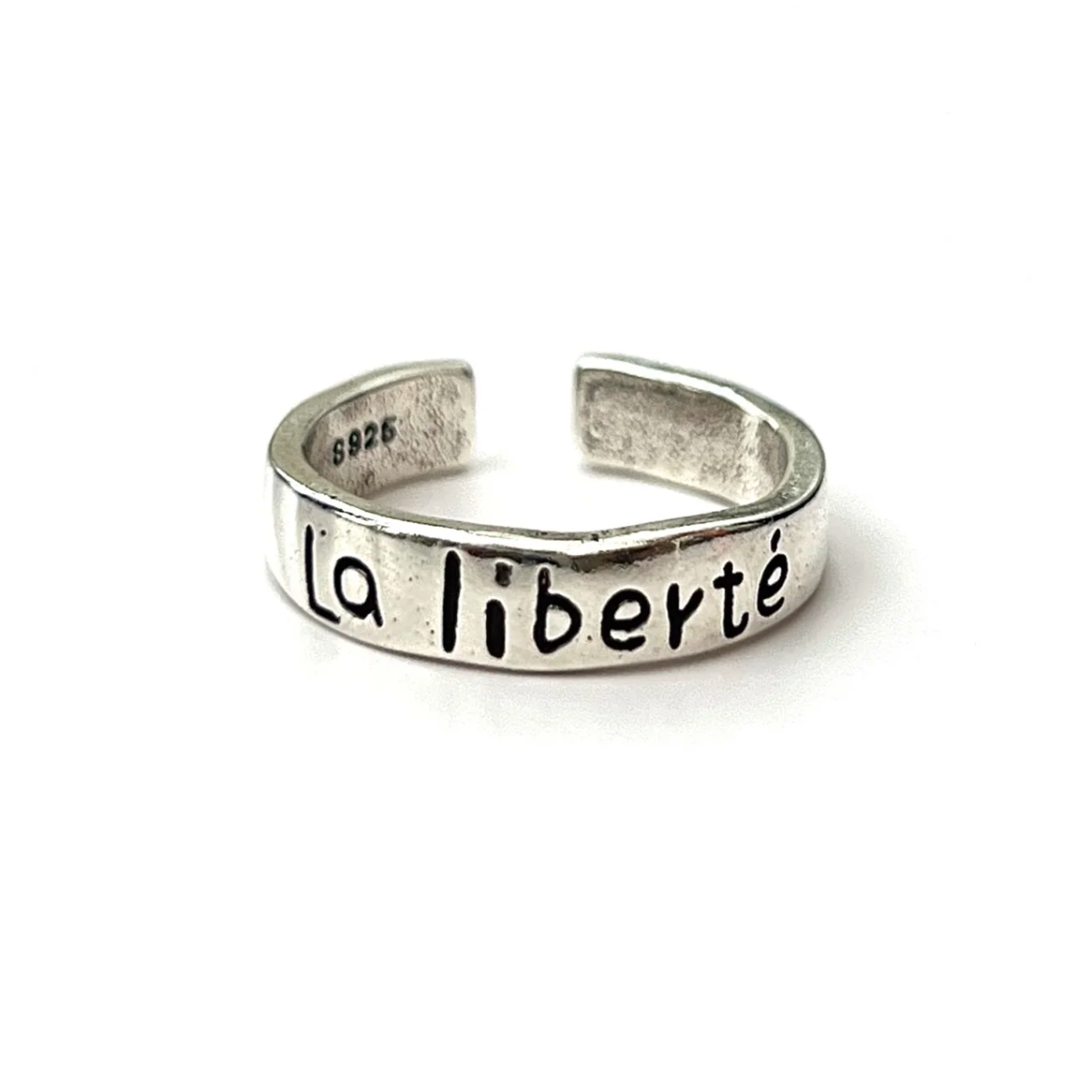 S925 Sterling Silver Adjustable Cuff Rings "Viva La Vida & La Liberté" Statement Jewelry for Women Men