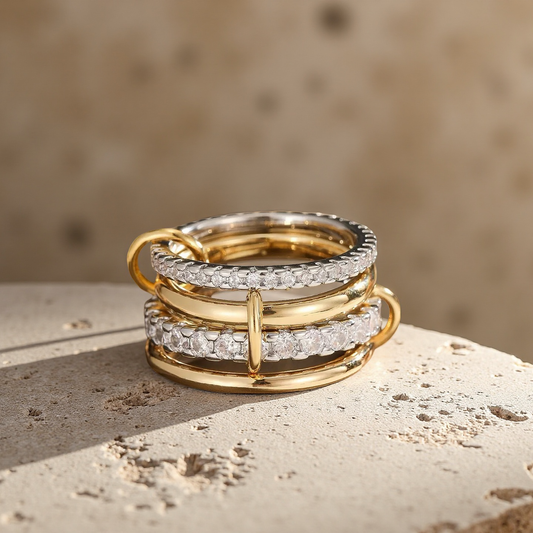 18K Gold Plated Interlocked Stackable Rings for Women Multi Rings Mixed Metals Stack Cubic Zirconia Stacking Rings