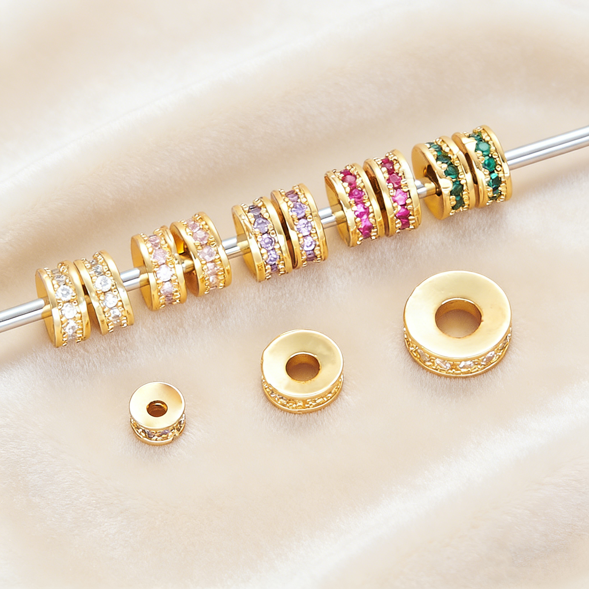 14K Gold Plated Multicolor Zircon Paved Spacer DIY (10pcs/Bag)
