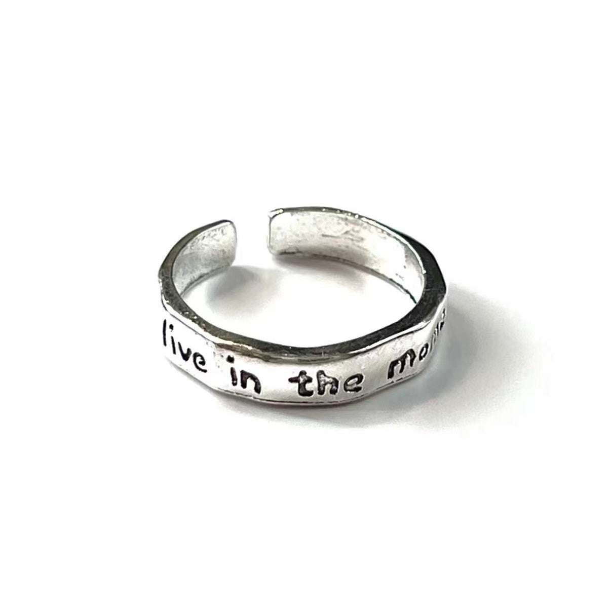 S925 Adjustable Cuff Rings "Rich in the moment & Live in the moment" Retro Statement Jewelry for Women Men