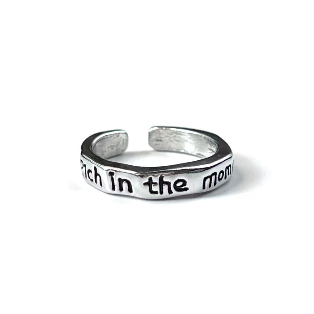 S925 Adjustable Cuff Rings "Rich in the moment & Live in the moment" Retro Statement Jewelry for Women Men